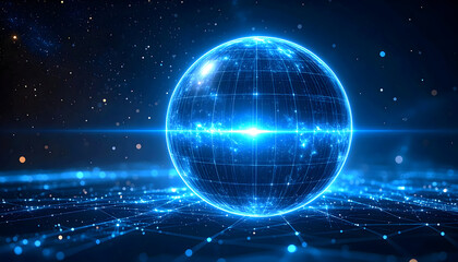 Abstract Digital Sphere with Network Connections in a Blue Futuristic Background