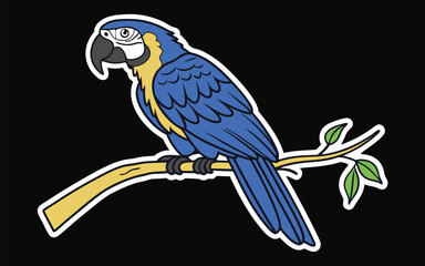 Fototapeta premium Bright blue parrot with yellow chest and white sticker border design