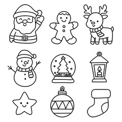 minimal christmas icon line art set