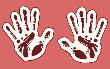 Obraz premium Realistic Bloody Handprints Vector Sticker with Dripping Red Texture