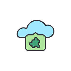 An icon depicting a puzzle piece within a square, all connected to a cloud, suggesting cloud-based solutions or integration.