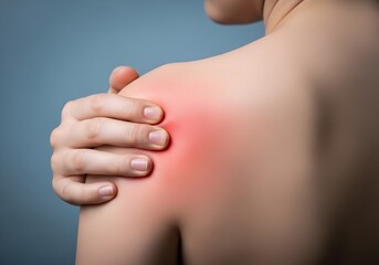 Close Up of Shoulder Pain with Red Inflamed Skin Highlighting Muscle Injury, Joint Pain, or Arthritis Concept