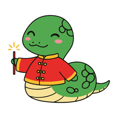 Happy cartoon snake celebrating with sparkler for Chinese New Year vector illustration