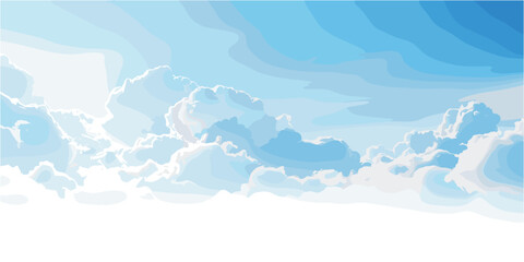 Bright Blue Sky with Fluffy White Cumulus Clouds vector
