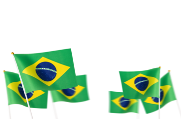 Several small Brazil flags and pole stick for hand held waving isolated on transparent background or png file.