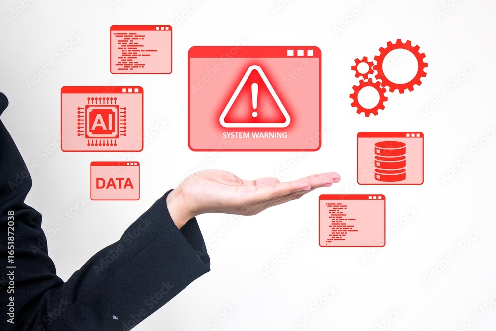 Poster system warning data detected icon vector for error alerts, suspicious activity, and risk prevention.