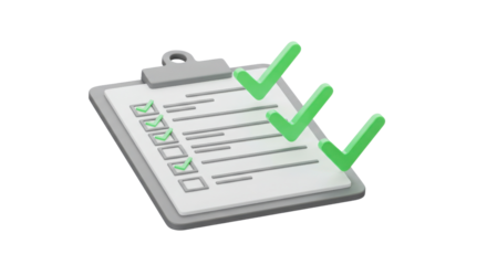 Clipboard with checklist and check marks isolated PNG with Transparent Background