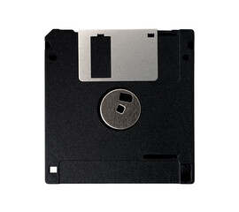 Computer old retro vintage collectibles. black front diskette or floppy disk 3.5 inches isolated on...