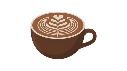 Latte art displayed in a coffee cup isolated on a transparent background.