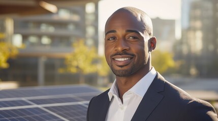 Entrepreneur at Solar Panel Installation Site