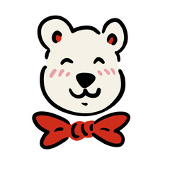 Cute Cartoon Bear Head with Red Bow Tie Illustration
