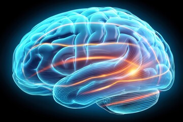 Obraz premium x-default Human Brain Anatomy, Neural Activity, 3D Medical Illustration