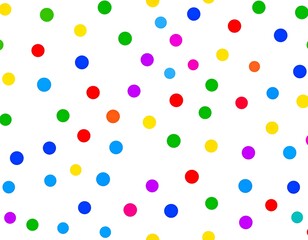 Colorful polka dots scattered on a white background