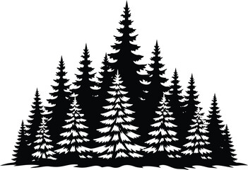 Fototapeta premium Silhouette of a dense pine forest, showcasing the beauty of nature with evergreen trees in a simple yet elegant design for various applications