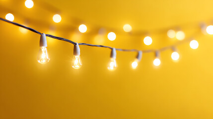 Fototapeta na wymiar Warm, glowing string lights against a vibrant yellow background create a cozy and inviting atmosphere for any occasion.