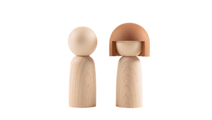 Minimalist wooden figurines depicting gender equality on a black backdrop