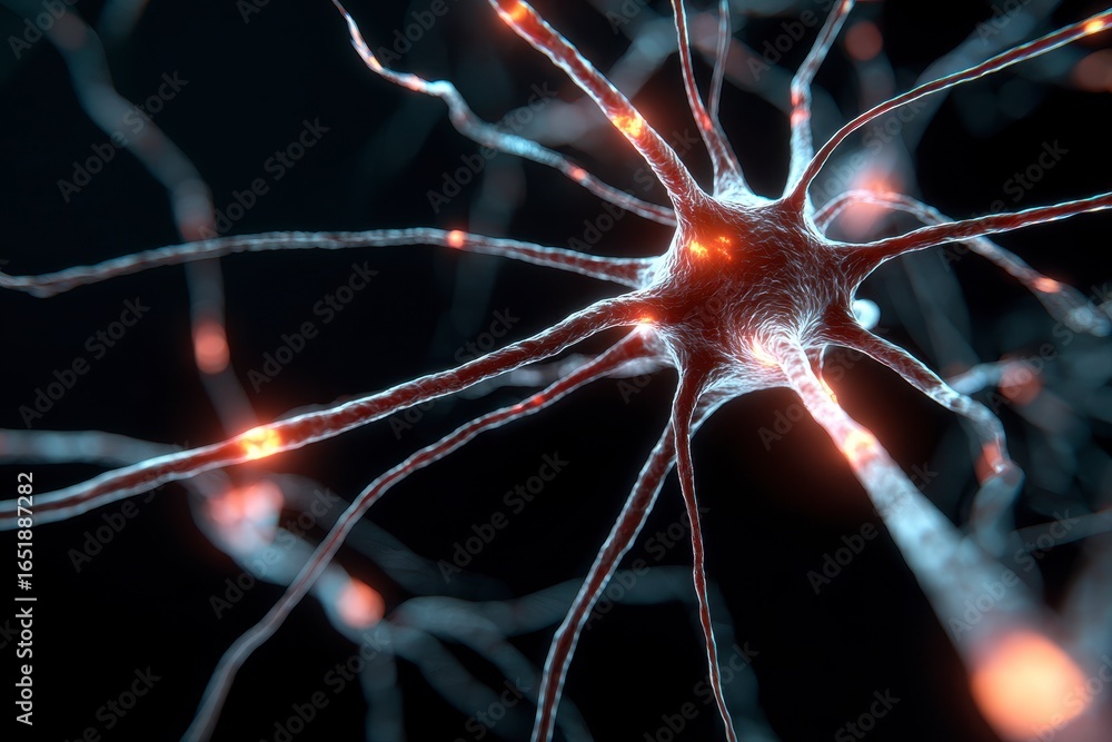 Poster x-default microscopic neuron cell network, 3d render