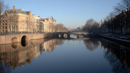Fototapeta premium empty view of iconic bridges of amsterdam encapsulating essence of european capital solitude