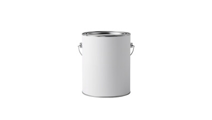 Studio shot of a clean white paint can isolated against a stark black backdrop showing container