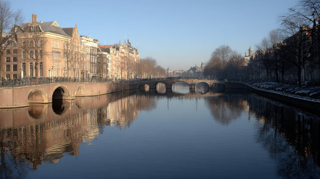Fototapeta empty view of iconic bridges of amsterdam encapsulating essence of european capital solitude