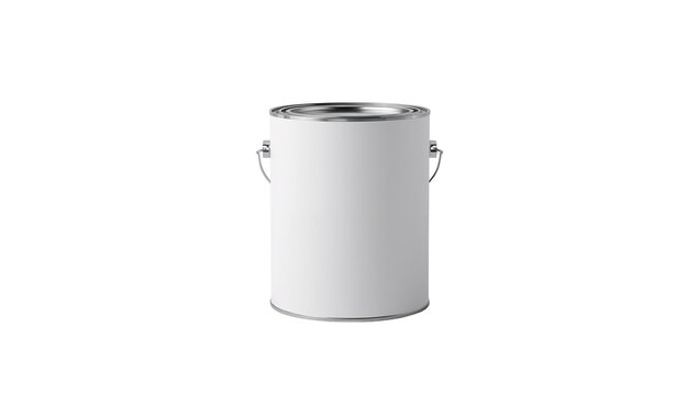 Studio shot of a clean white paint can isolated against a stark black backdrop showing container
