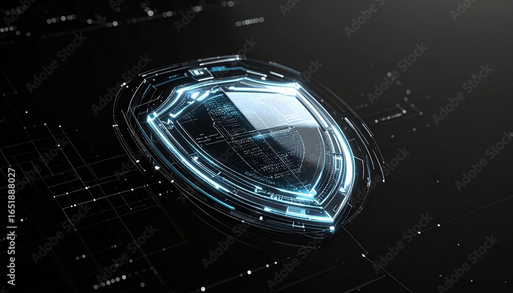 Aufkleber high-tech holographic shield with transparent layered structures glows, symbolizing advanced securit