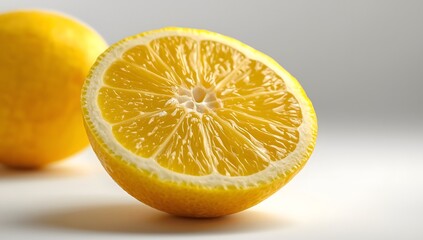 Fresh half lemon close up on gray background