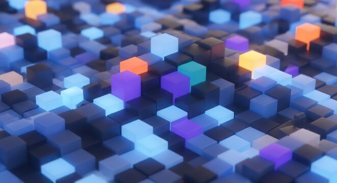 Abstract Cubescape: A Vibrant Array of Illuminated Geometric Forms in a Modern Design