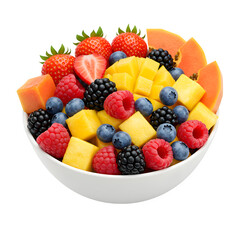 Obraz premium Vibrant Bowl of Fresh Mixed Berries and Tropical Fruits, Isolated on White or Transparent Background