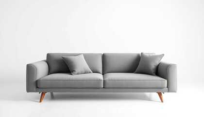 Fototapeta premium Modern gray fabric sofa isolated on pure white background, white, living