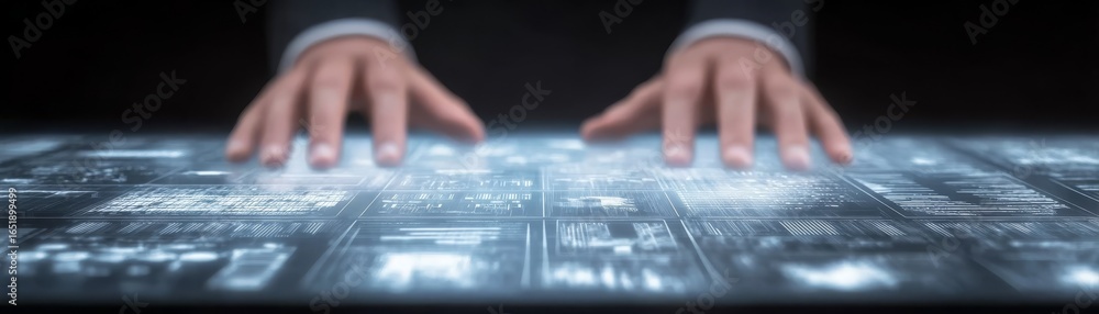 Poster close up detailed view of a person's hands skillfully typing on a modern computer keyboard illustrat