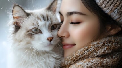 Tender moments between a woman and her cherished feline companion