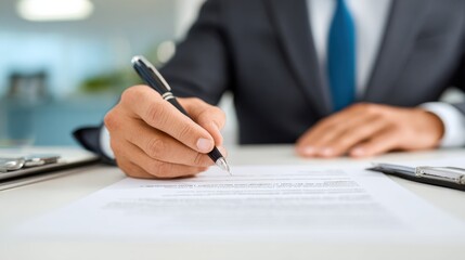 Fototapeta premium Business Professional Signing Important Documents in Modern Office