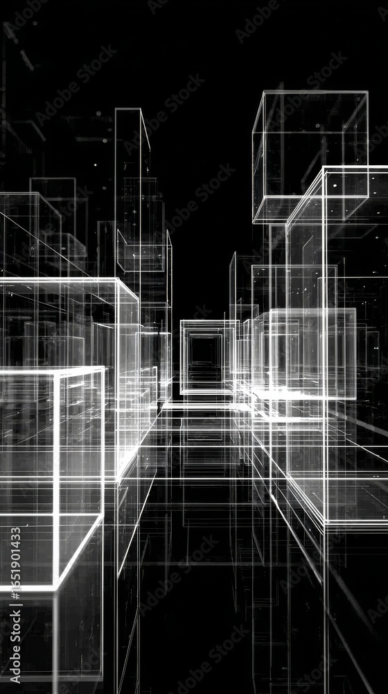 Poster monochromatic architectural interior with striking geometric lines creating an abstract pattern of l