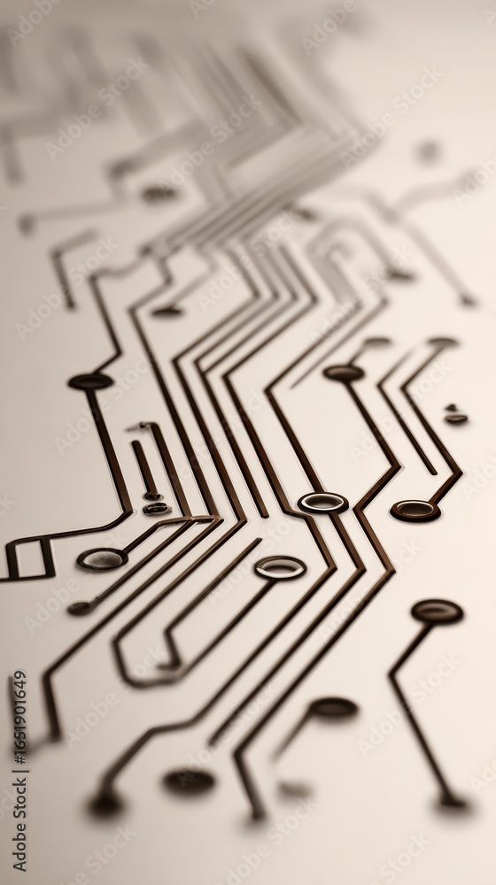 Poster intricate macro photography showcasing the complex design of a modern printed circuit board highligh