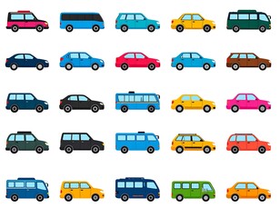 Fototapeta premium Colorful collection of various vehicles. Flat design, side profiles