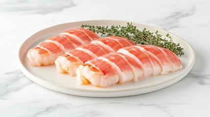 Fresh Sushi with Delicate Shrimp Wrapped in Thin Salmon Slices