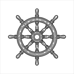 Obraz premium ship steering wheel vector in hand drawn style