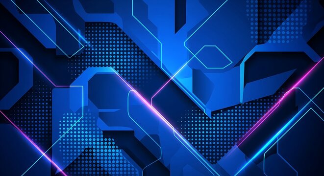 Abstract geometric blue and pink technology background with futuristic elements - Powered by Adobe