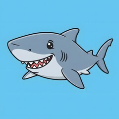 Obraz premium Cute smiling shark cartoon on blue background