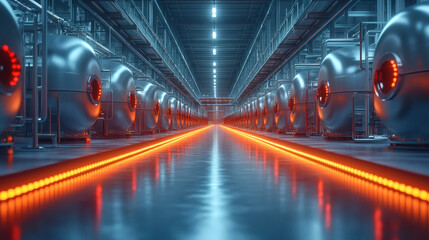 Fototapeta premium Industrial boiler room in brushed steel finish