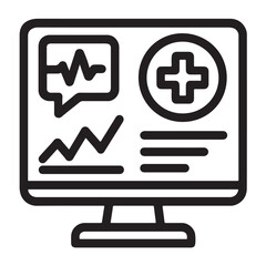 Obraz premium Black and white icon of a computer screen displaying medical data health healthcare