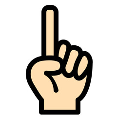 Simple cartoon icon of a human hand with the index finger pointing straight up, isolated.