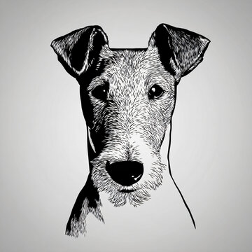 Dog Terrier Breed Pop Art Illustration Vector Black White Line Art Minimalistic Modern Cute Pet Canine Companion Portrait Detailed Image Drawing Silhouette Outline Whiskers Ears Tail Nose Muzzle Fur