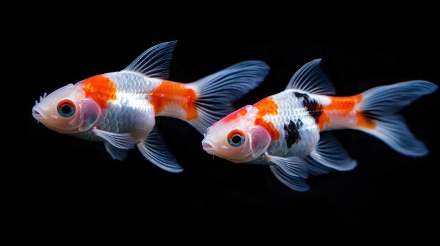Two goldfish swimming in an aquarium. The aquatic animal concept of fish.