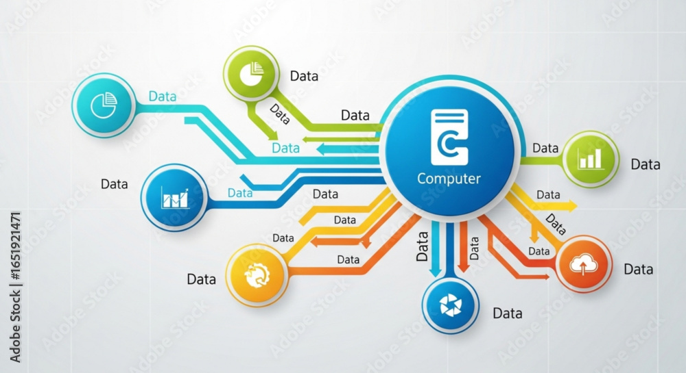 Fototapete data flow diagram showing computer network with data transfer and cloud computing technology illustr