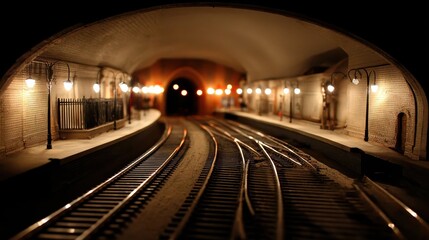 Quiet Urban Train Station Underpass at Night with Soft Lighting