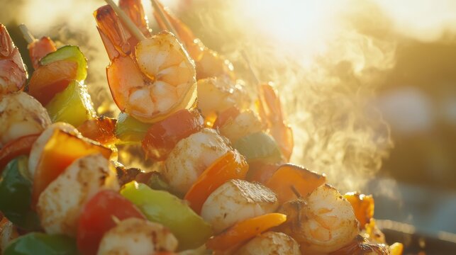 Grilled Shrimp and Vegetable Skewers on a Summer Evening