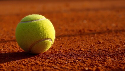Tennis ball on clay court close-up