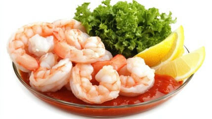 Fresh Shrimp Cocktail with Lemon and Lettuce on Plate